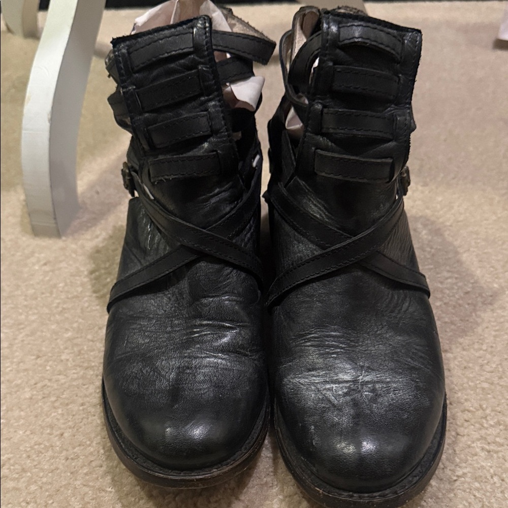 freebird Black Leather Strappy Ankle Booties